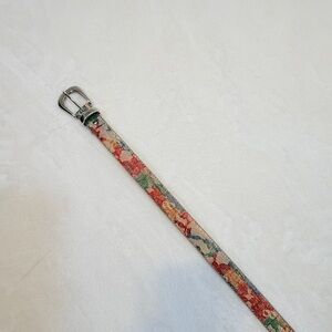 Vintage Floral / Lace Women's Belt with Beaded Trim & Silver Buckle - Multicolor